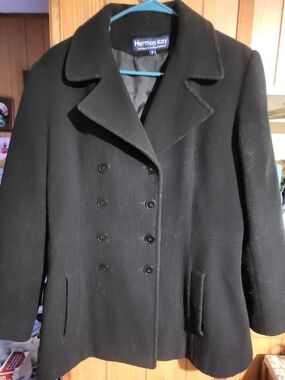 Vintage Herman Kay Women's Black Double-Breasted Wool Peacoat